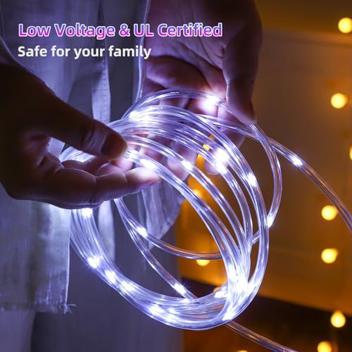 (New) Rope Lights, 33FT 100LED 8 Modes Outdoor Tube Lights, IP65 Weatherproof Copper Fairy String Lights for Garden Porch Yard Home Wedding Vacation Party New Year Holiday Decoration - White - Thumbnail 3