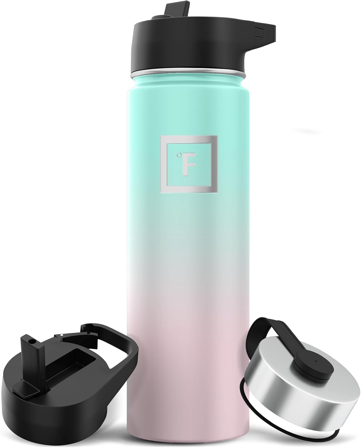 IRON °FLASK Camping & Hiking Hydration Flask, Wide Mouth, 3 Straw Lids, Stainless Steel Outdoor Water Bottle, Double Walled, Insulated Thermos, Metal Canteen - Bubble Gum, 22 Oz