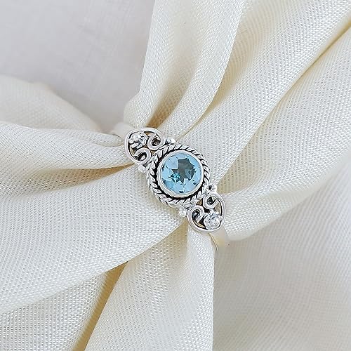 925 Sterling Silver Natural Blue Topaz Stone Ring, Handmade Gemstone Ring, Energy Healing Crystals, Birthday, Bohemian Jewelry | Promise Victorian Wedding Ring | Gift for Women (US - 6) 5