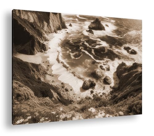 Tableau sépia paysage paradisiaque pour transformer un mur vide en vue sur mer