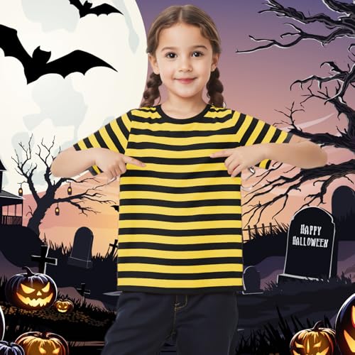 Image of Kids Striped T-Shirt,Short Sleeve,Crew Neck,Boy Girls Summer Tee Top Halloween Costumes 3-12 Years
