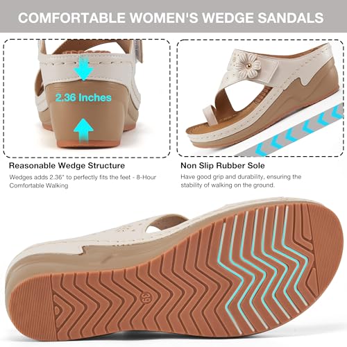 Image of FUDYNMALC Womens Sandals Comfortable Dressy: Adjustable Strap Wedge Sandals 2.36'' Heel for Stability - Non Slip All-Day Comfort Summer Walking Shoes - For Vacation Office Commute