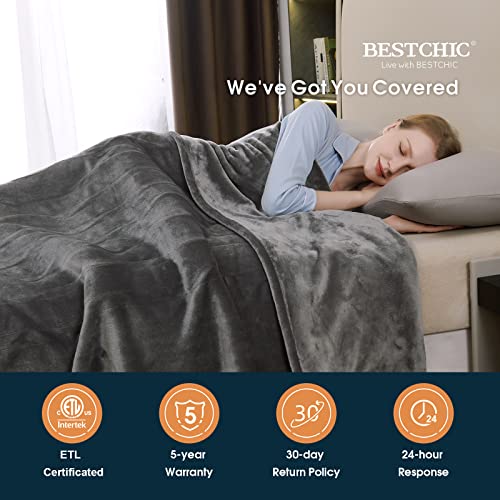 Bestchic Electric Heated Blanket King Size 100" X 90", Fast Heating Blanket 100% Polyester Soft Flannel, 4 Heating Levels 10 Hours Auto-Off, Etl Certified Dual Controllers, Machine Washable (Grey) #TOP6