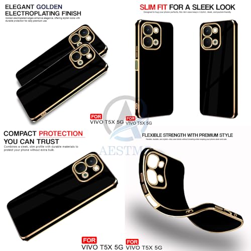 Image of AELVOUX Back Case Cover for Vivo T5X / Y51 Pro / iQOO Z11X 5G | Gold Electroplating Chrome | Raised Edges | Super Soft-Touch | Bumper Back Cover for Vivo T5X / Y51 Pro / iQOO Z11X 5G (Gold & Black)