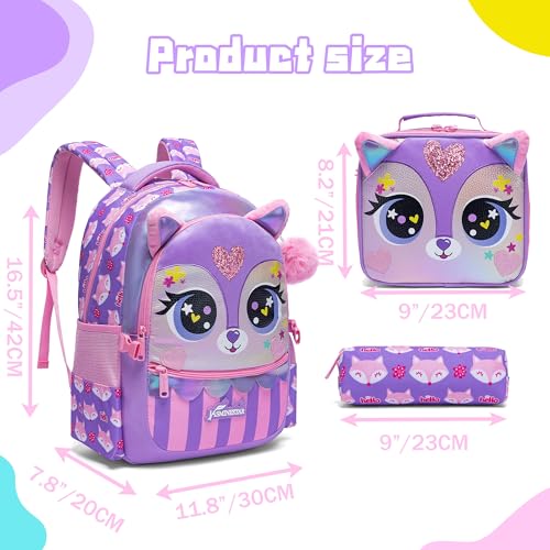Meetbelify 3 in 1 Backpack Set for Girls - Ages 8-10 with Lunch Box & Pencil Case2