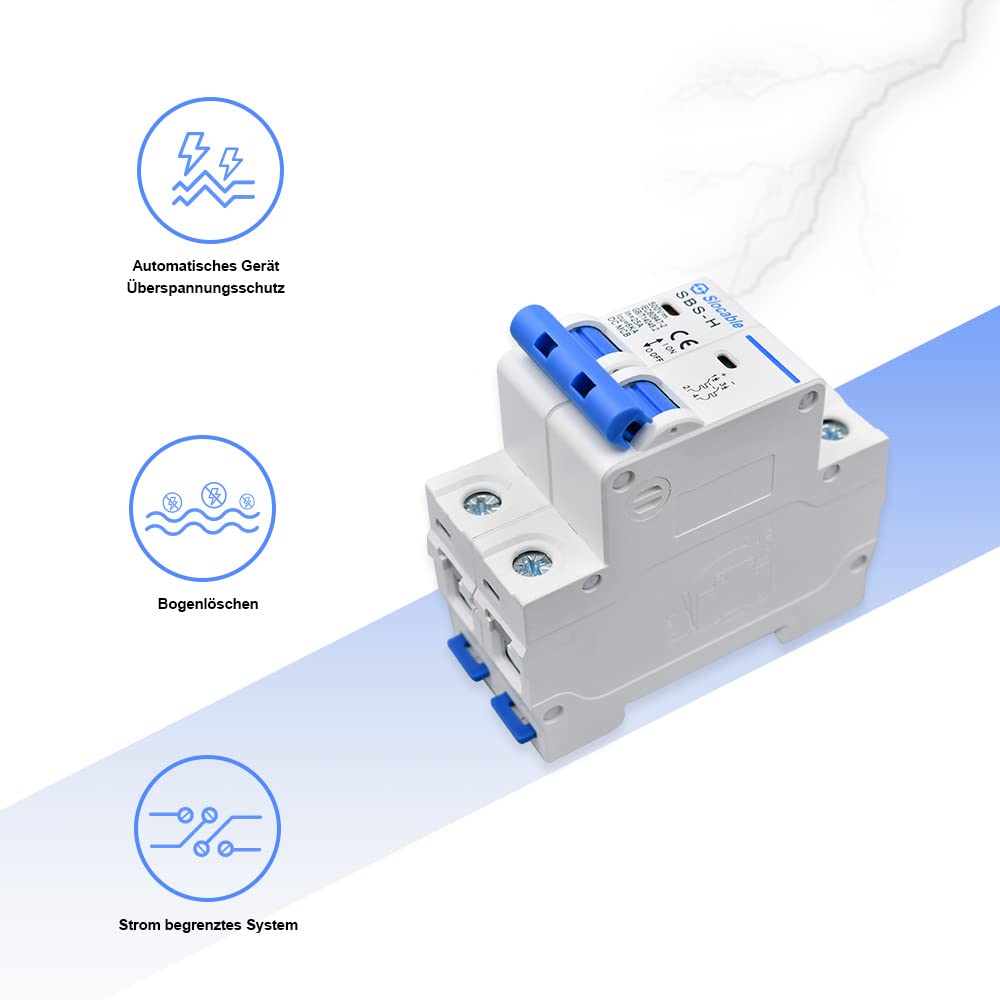 Photovoltaik Sicherung DC-Leitungsschutzschalter 1000V 32A – 2-polig, Für Photovoltaik, Typ C, Mit Sichtfenster