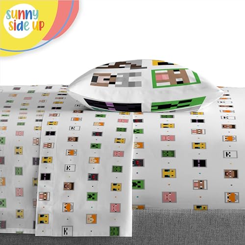 Image of Sunny Side Up Minecraft Twin Comforter Set - 5 Piece Kids Bedding Includes Comforter, Sheets & Pillow Cover - Super Soft Gamer Microfiber Bed Set