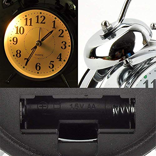 Image of Vintage Twin Bell Table Top Alarm Clock with Night LED Light Analog Display Extra Loud Alarm Sound Steel Clock for Wake-up Time Morning Walk Home Decor(Silver -White, 11cm)