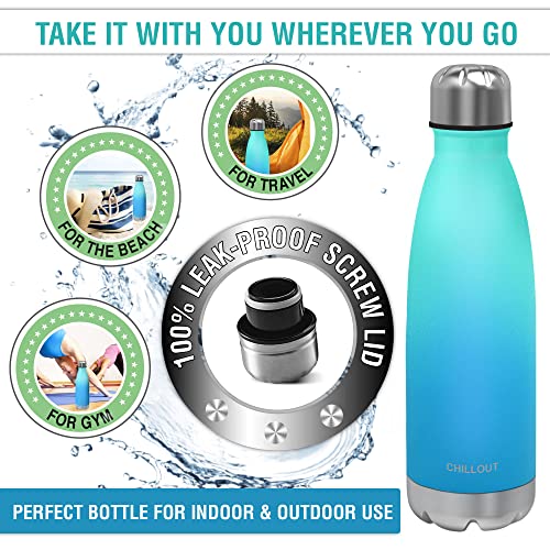 Image of CHILLOUT LIFE 17oz Insulated Stainless Steel Water Bottle, Leak Proof