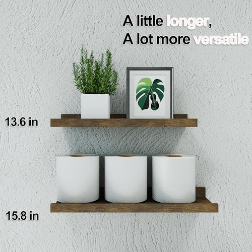 Image of Brown Floating Shelves for Wall Decor, 14 in Shelf with Lip Set of 2