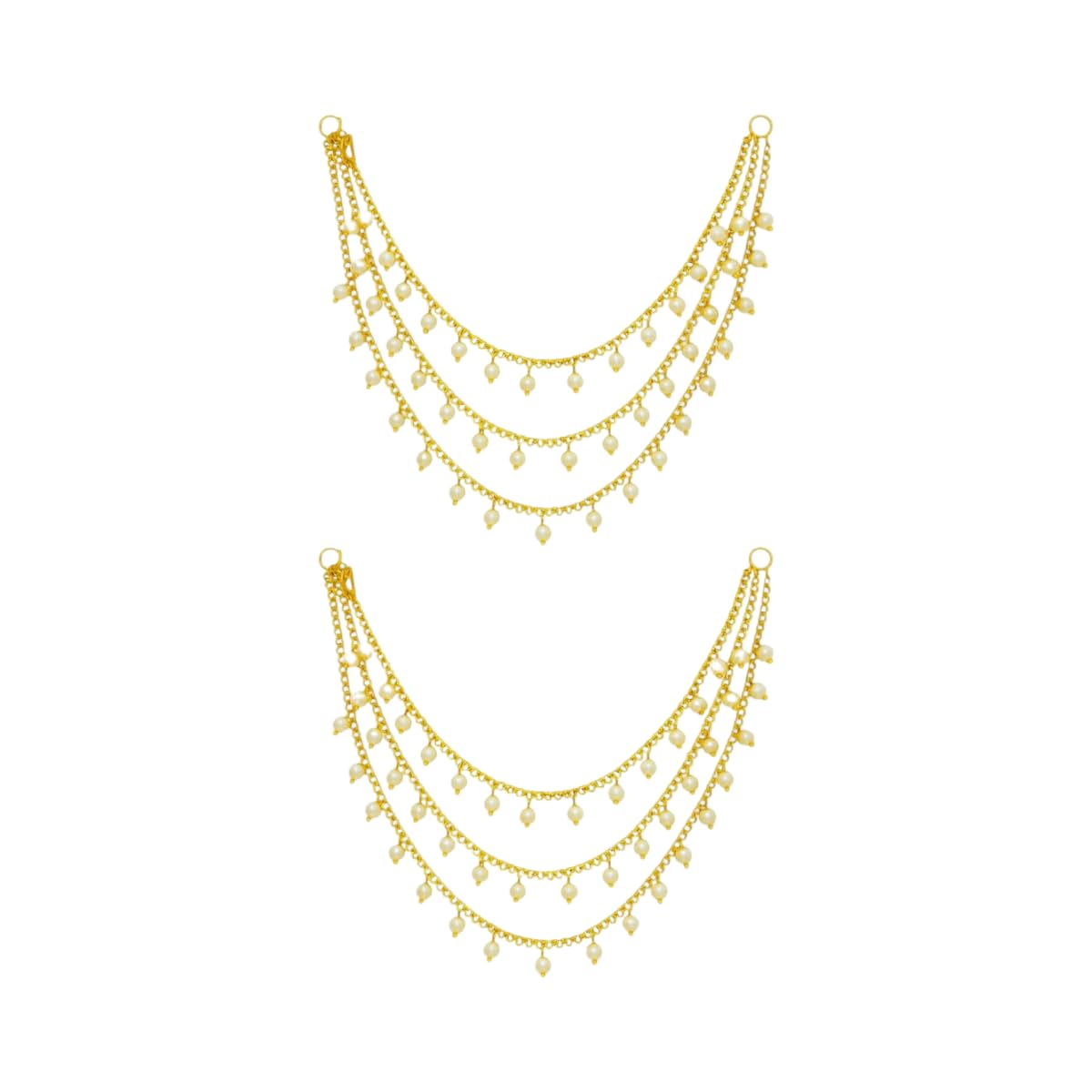 accessher Women's & Girls' Gold-Plated Multi-Layer Pearl Drop EarChain | Elegant 3-Layer Beaded Jewelry for Sarees, Lehengas and Suits | Perfect for Weddings & Special Occasions-picture-11