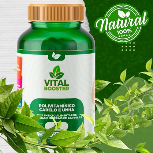 Polivitamínico VitalBooster Cabelo e Unha, Biotina, Vitaminas B, C, E, Ferro, L-Cisteína, Selenio, Z