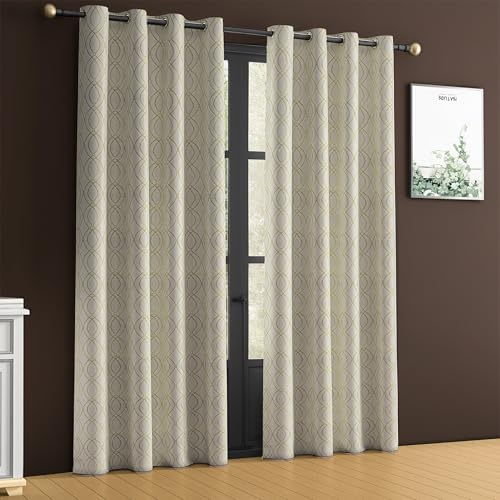 Image of Yellow Weaves 2 Pcs Jacquard Oval Eyelet Long Door Curtain - Perfect for Home, Office, Bedroom, Living Room & Balcony - 9 Feet (Golden)