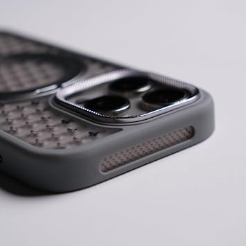 For iPhone 12 Pro用回転式スタンドホルダー付きスマホケース ワイヤレス充電対応 中空メッシュ冷却カバー（For iPhone 12 Pro用/グレー）