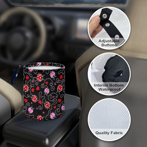 Image of Renewold Car Trash Can Ladybug Print Car Trash Bag Hanging with Adjustable Straps Foldable and Portable Garbage Bin Bedroom Camping Picnic Hiking Beach Storage Orgainzer Desktop Bag Waterproof