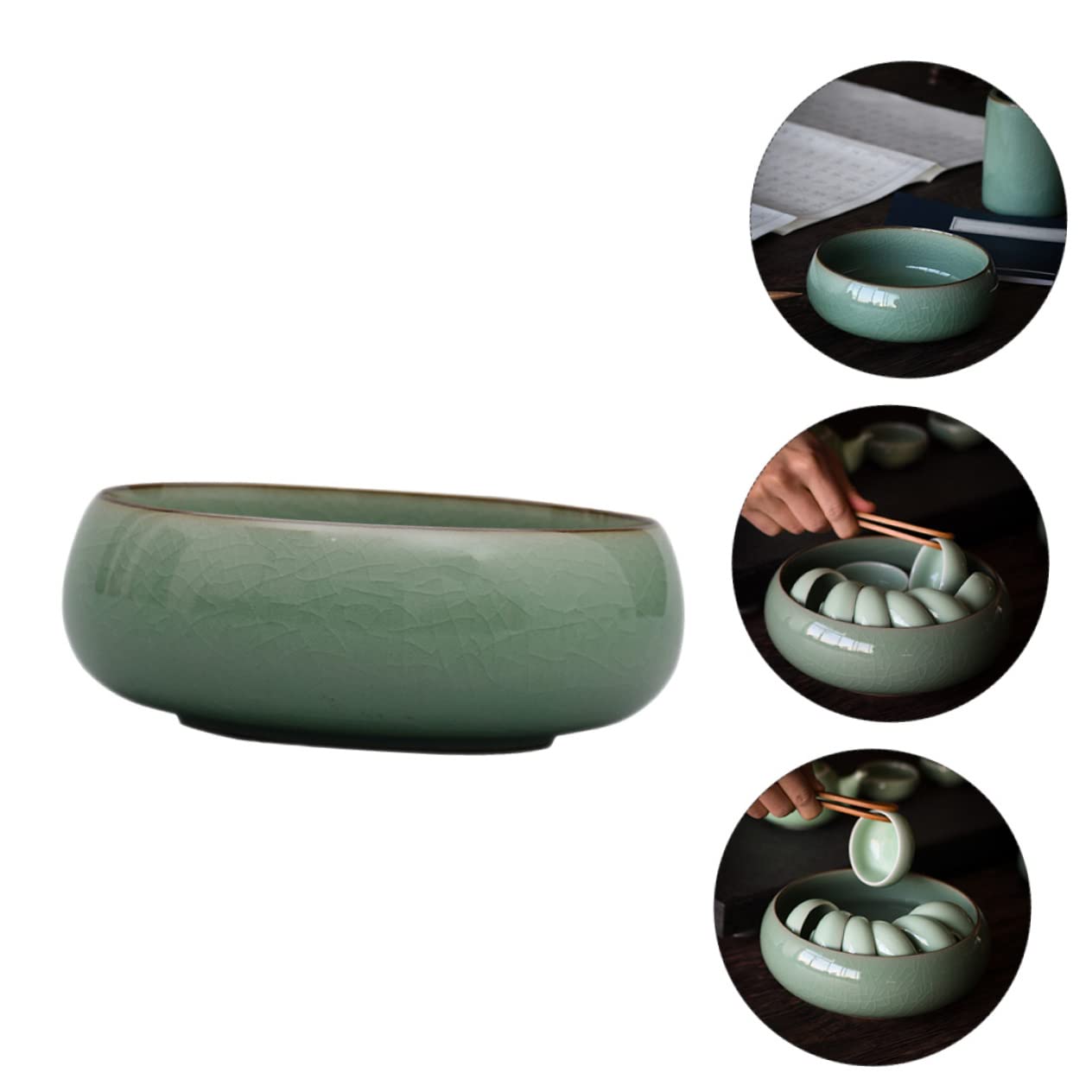 TEHAUX 1pc Pen Wash Tank Ink Brush Tray Ceramic Tea Basin Tea Cup Bowl Pottery Inkwell Sumi Drawing Brush Washer Ceramic Tray Sumi-Brush Washer Carbon Brush Celadon Multifunction
