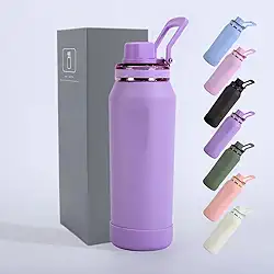 Garrafa Térmica 500ml - Parede Dupla Isolada a Vácuo de Aço Inox, Acompanha Base Emborrachada, Bebidas Geladas por 24 Horas e Quentes por 12 Horas (Roxo)