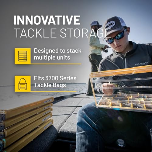 Image of Plano EDGE 3700 Premium Thin Tackle Utility Box, Clear and Yellow, Waterproof and Rust-Resistant Bait and Tackle Box Storage Organization