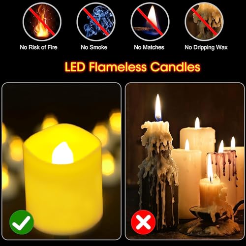 Image of Jialine 12 Pack Flickering Flameless Votive LED Tea Lights Candles, Electric Fake Battery Operated tealights Candles for Halloween,Christmas,Wedding,Party and Holiday Decoration