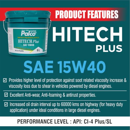 Image of PALCO Hitech Plus 15W40 Diesel Engine Oil 6 Litre for Heavy Duty Cars, Commercial Vehicles & Turbocharged Diesel Engines, EGR Compatible