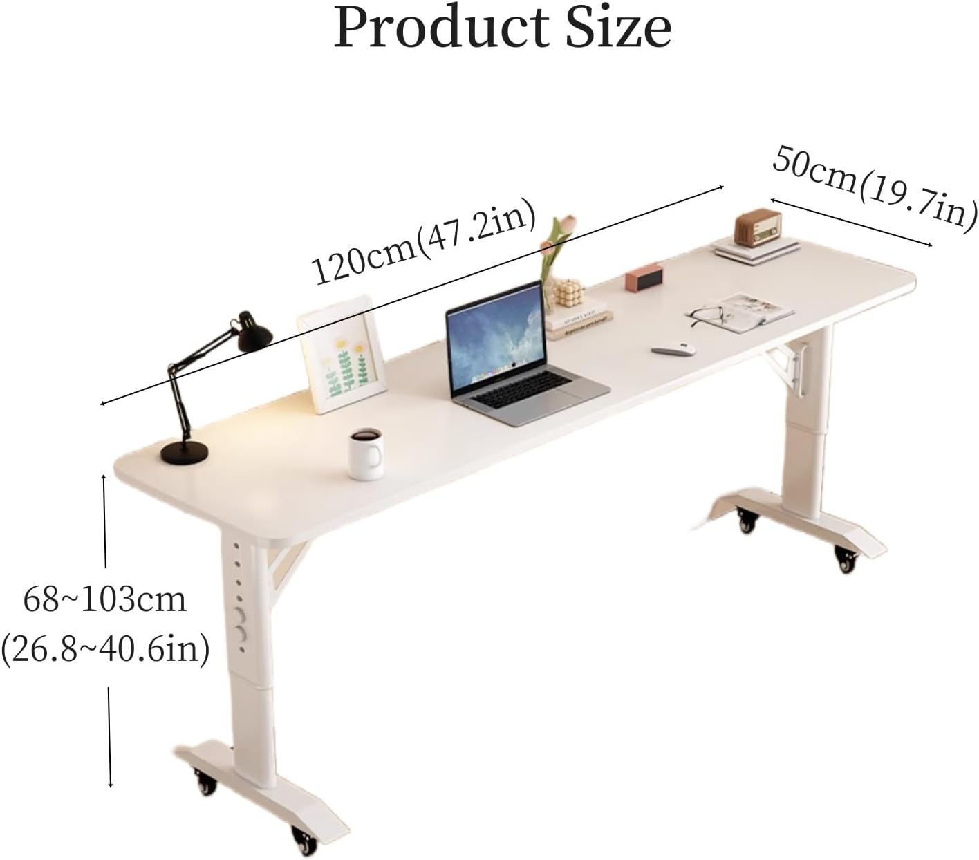 Mobile Overbed Table with Adjustable Height and Solid Wood Panel