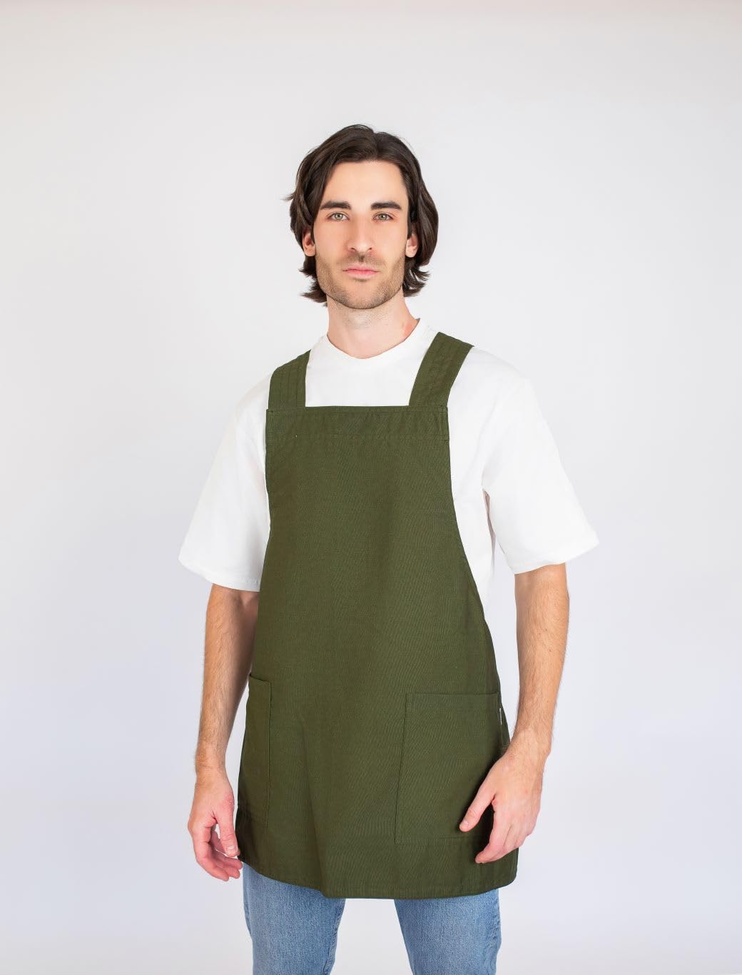 TABLYER Delantal Odaiba, Talla única, verde oliva - Delantal de cocina unisex para cocineros y cocineras aficionados y profesionales