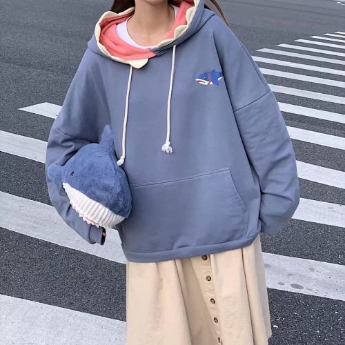 Aobiono Women Men Kawaii Shark Hoodie Anime Aesthetic Cute Japanese Korea Y2K Harajuku Preppy Sweatshirt Long Sleeve Pullover2