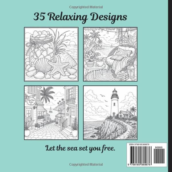 Coastal Calm: Adult Coloring Book Featuring Relaxing Beach, Ocean & Tropical Scenes for Stress Relief image 3