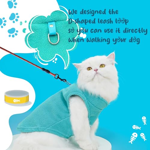Sahunfri 2 Stück Hundepullover Kleine Katzen Hunde, Warme Weiche Fleecepullover Hundepullover für Kleine Katzen und Hunde mit Leine(Aqua+Green, M)
