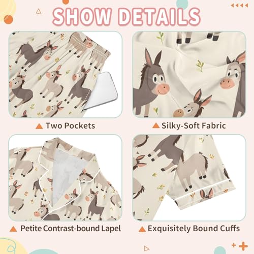 Cute Donkey Pattern Pajamas Set Summer Button Down Sleepwear Pjs Sets Comfy Loungewear3