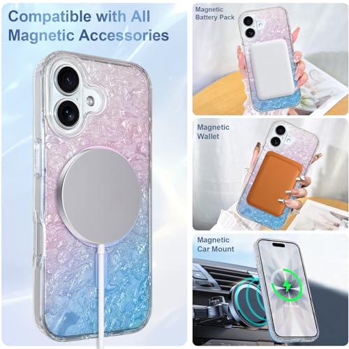 Image of AIGOMARA Cute Case for iPhone 17 Case for Women Girls [Compatible with Magsafe] Translucent Summer Vibe Colors Design, Aesthetic Girly Magnetic Protective Phone Cover, Gradient Pink & Blue
