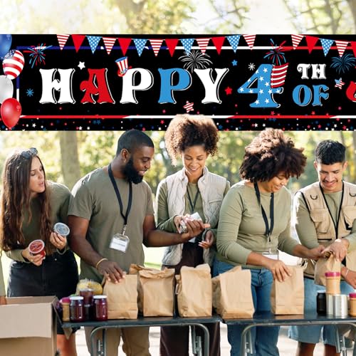 Image of Tiamon 3 Pcs Patriotic Decorations 4th of July Banner with Bunting Fan Flags Red White and Blue Pleated Half Fan Banner American Flag Backdrop for Independence Memorial Day Party Supplies Outdoor
