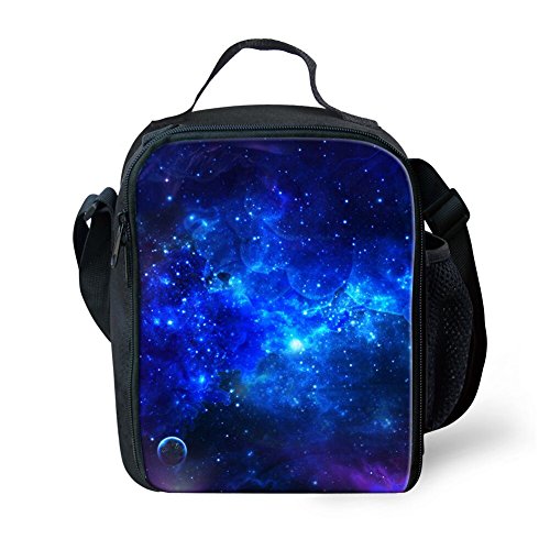 Children Insulated Lunch Tote Bag Personalised Blue Galaxy Pattern Thermal Food Holder Lunchbox for Boys Kids by Nopersonality