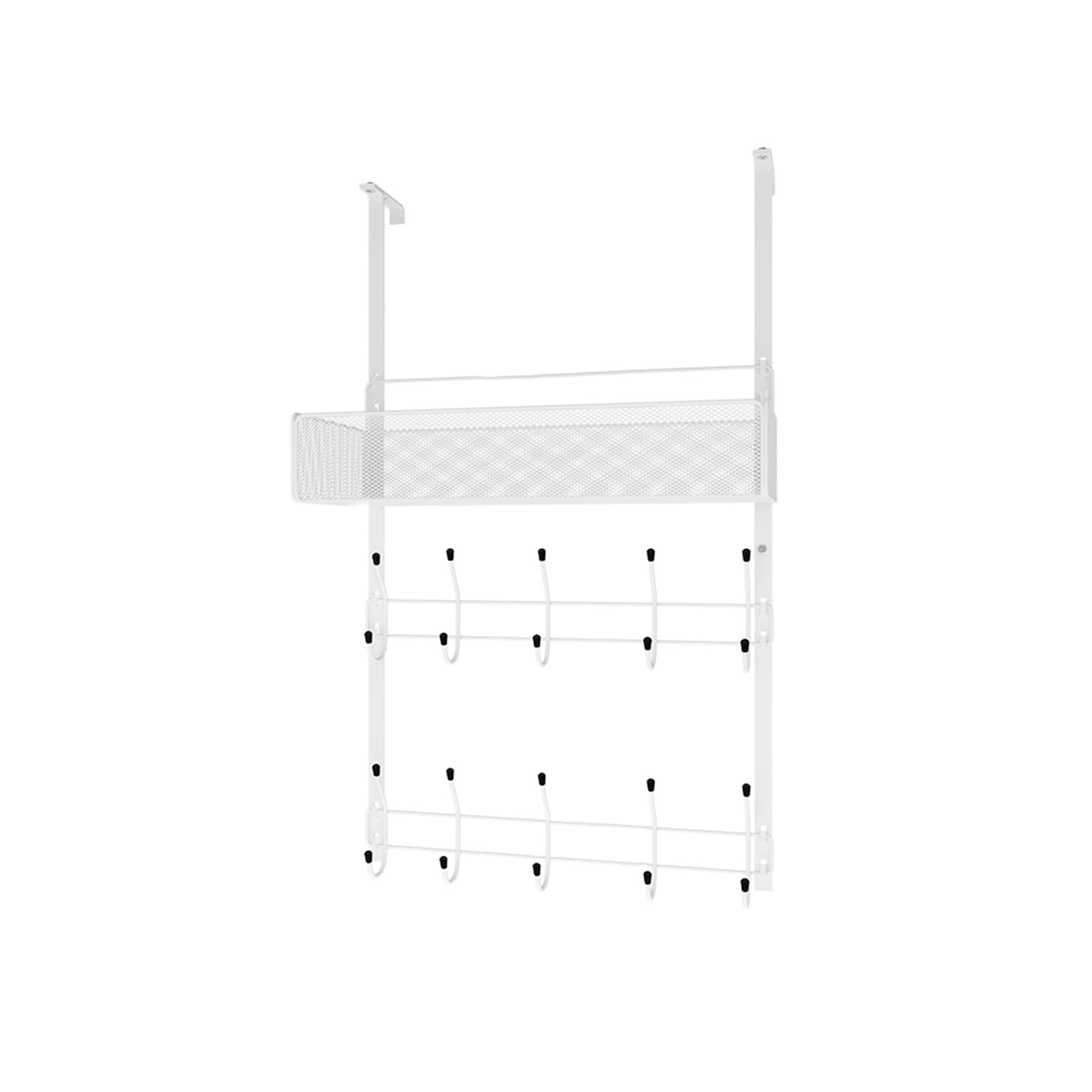 Organizzatore da Appendere alla Porta con cestini e 10 Ganci, in Metallo, da posizionare Dietro la Porta per Camera da Letto, Armadio, Bagno e dispensa (Bianco)