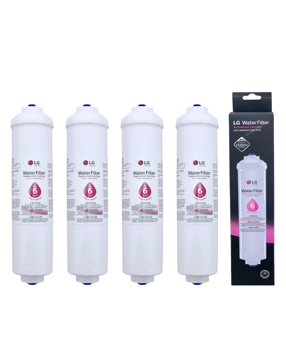 LG ADQ73693901 Ersatz-Kühlschrank-Wasserfilterkartusche (4 Stück) | Für LG Kühlschränke mit externem Festwasseranschluß