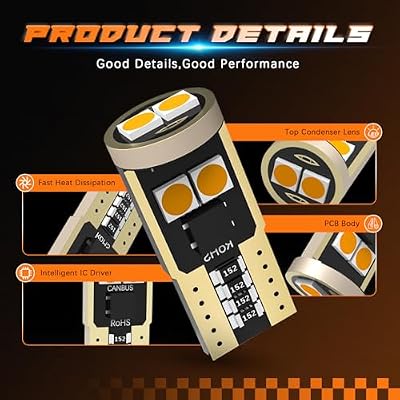 194 LED Bulbs for Cab Top Clearance Marker Lights, Non-Polarity Amber T10 168 W5W 6-3030-SMD Replacement Bulbs for License Plate Dome Map Turn Signal Light