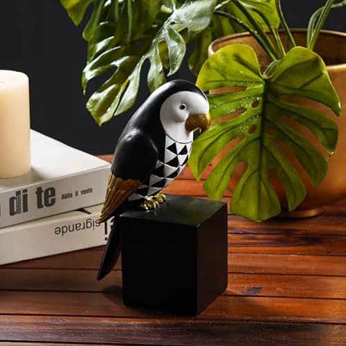 Image of The Artment your artistic apartment Cockatoo Symphony Geometric Resin Sculpture, Modern Black & White Bird Figurine, 8.6 Inch Decorative Showpiece for Home & Office