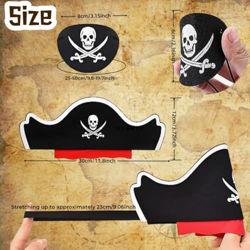 YAFAOCE Pirate Costume Accessory Set with 4pcs Captain Hat Sash Belt Pirate Eye Patch for Halloween Role Play Party