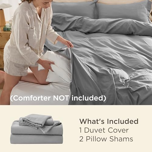Image of Bedsure Grey California King Duvet Cover - Prewashed Cotton-Like Polyester Extra Soft Bedding Set, Includes 1 Cal King Duvet Cover 104x98 Inches with Zipper Closure & 2 Pillow Shams, No Comforter
