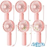 Tujoe 6 Pcs Mini Powerful Handheld Fan 3 Speed Personal Small Portable Rechargeable Fan with Base USB for Women Eyelash Makeup Office Travel Beach Indoor Outdoor (Pink)