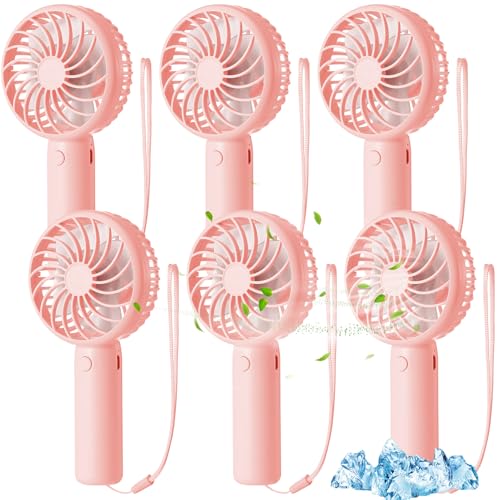 Tujoe 6 Pcs Mini Powerful Handheld Fan 3 Speed Personal Small Portable Rechargeable Fan with Base USB for Women Eyelash Makeup Office Travel Beach Indoor Outdoor (Pink)
