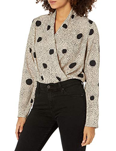 KENDALL + KYLIE Women's Cowl Neck Bodysuit, Cream Polka Dot, Large