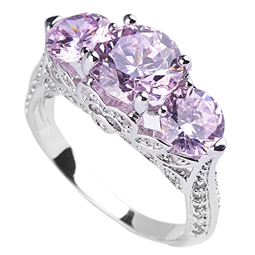 Queenwish Created Pink Sapphire Engagement Rings In Rhodium Plated Nickel Finish Jewelry Size 7.5 #TOP3