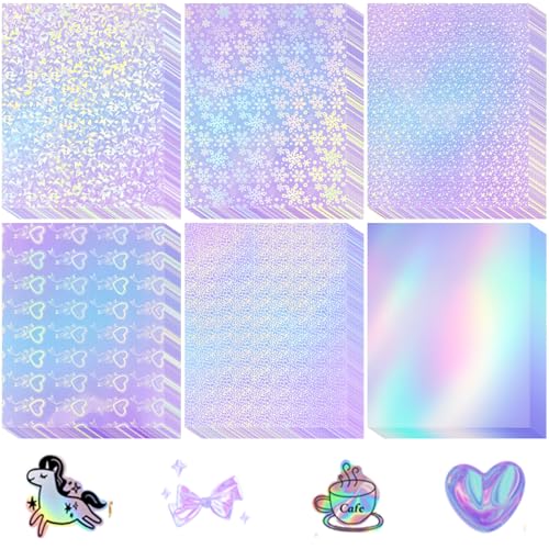 Sherr 120 Sheets Holographic Stickers Paper for Inkjet Printer, Mixed