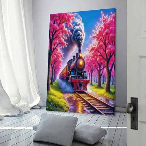 Impression sur toile train fleur de cerisier premium 50x75cm