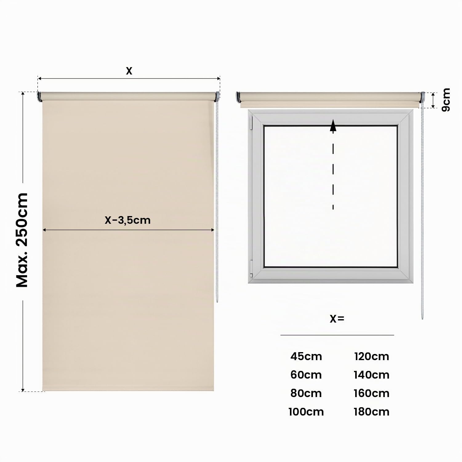Store Enrouleur occultant pour fenêtres et Portes Rideau Opaque Isolant Thermique Blackout Installation Facile au Mur ou au Plafond STORESDECO Beige 200x250 cm Largeur Tissu 196,5 cm