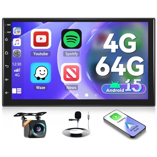 Inefala 4G + 64G 7 écran Tactile stéréo Voiture 2 DIN Android 15 avec CarPlay sans Fil Android Auto stéréo Voiture Bluetooth 2 Din Android avec GPS WiFi RDS DSP USB SWC Retrocamera MIC
