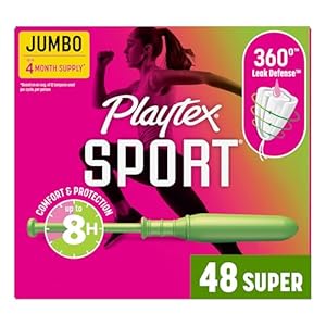 Playtex Sport Tampons Super Absorbency, Fragrance-Free – 48ct | Super Tampons for Women, Feminine Care, Playtex Tampon with 360 Leak Defense