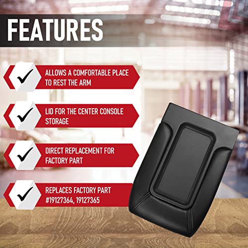 Center Console Lid Replacement Kit Black - Replaces 924-811, 19127364, 19127365, 19127366 - Compatible With Chevy, Gmc & Cadillac Vehicles - Silverado, Avalanche, Tahoe, Suburban, Sierra, Yukon #TOP1