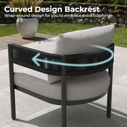 Grand patio 5-Piece Outdoor Furniture Set, 4 Seats Wicker Sofa Conversation Set with Thick Cushions and Coffee Table, for Backyard, Balcony, Garden (Beige)